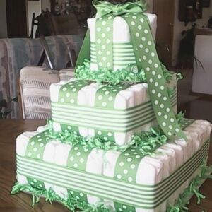 Elegant Green Striped Diaper Cake for Baby Showers